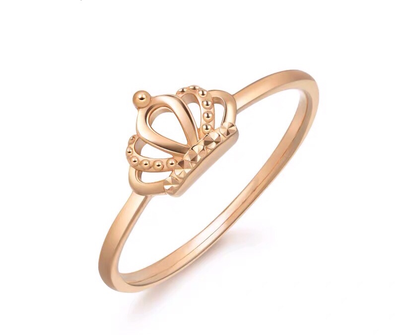 18k玫瑰金戒指皇冠二合一,黄金戒指粗点女款时尚个性