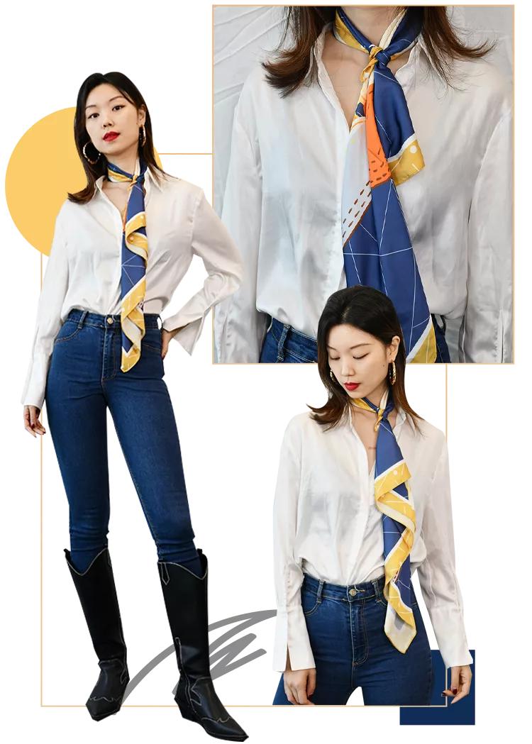 丝巾的11种系法让你时髦整个春季,收腰显瘦中长半身裙丝巾