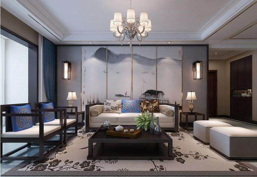 新中式沙发背景墙挂画效果图大全,新中式沙发背景墙简单大气效果图