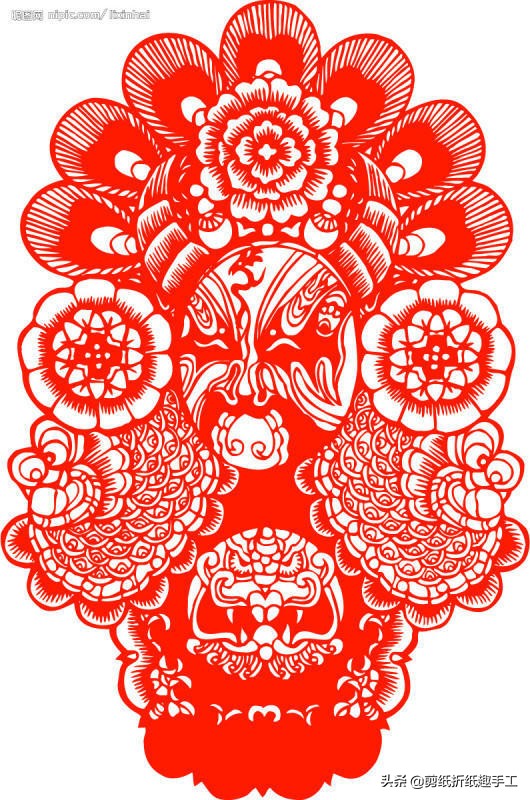 民俗剪纸戏曲脸谱剪纸图案欣赏,花旦脸谱简笔画简单又好看剪纸