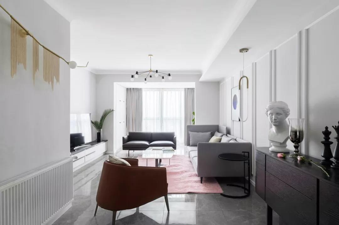 摩卡灰地砖客厅效果图,灰咖色客厅地砖装饰效果