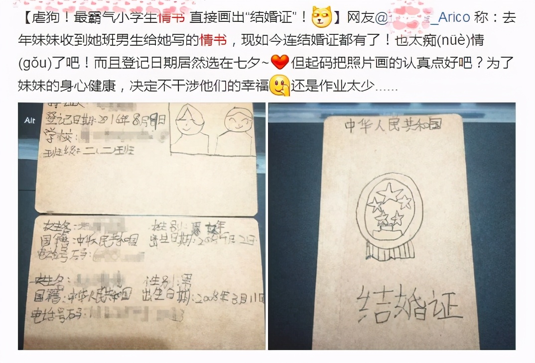 小学生书包里现“结婚证”，选在情人节登记，网友：男孩有点高攀