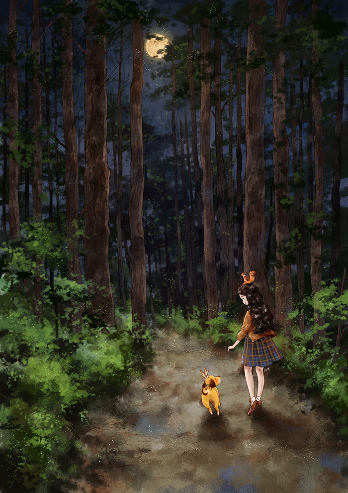 韩国插画师森林女孩日记图文,水彩插画森林女孩日记
