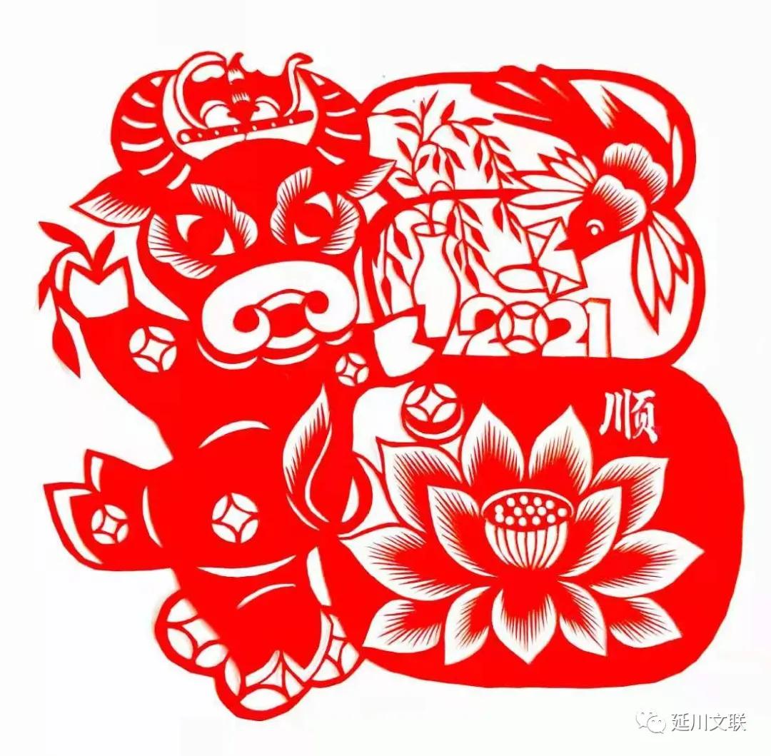 牛年送福手工作品,牛年送吉祥的手工剪纸窗花