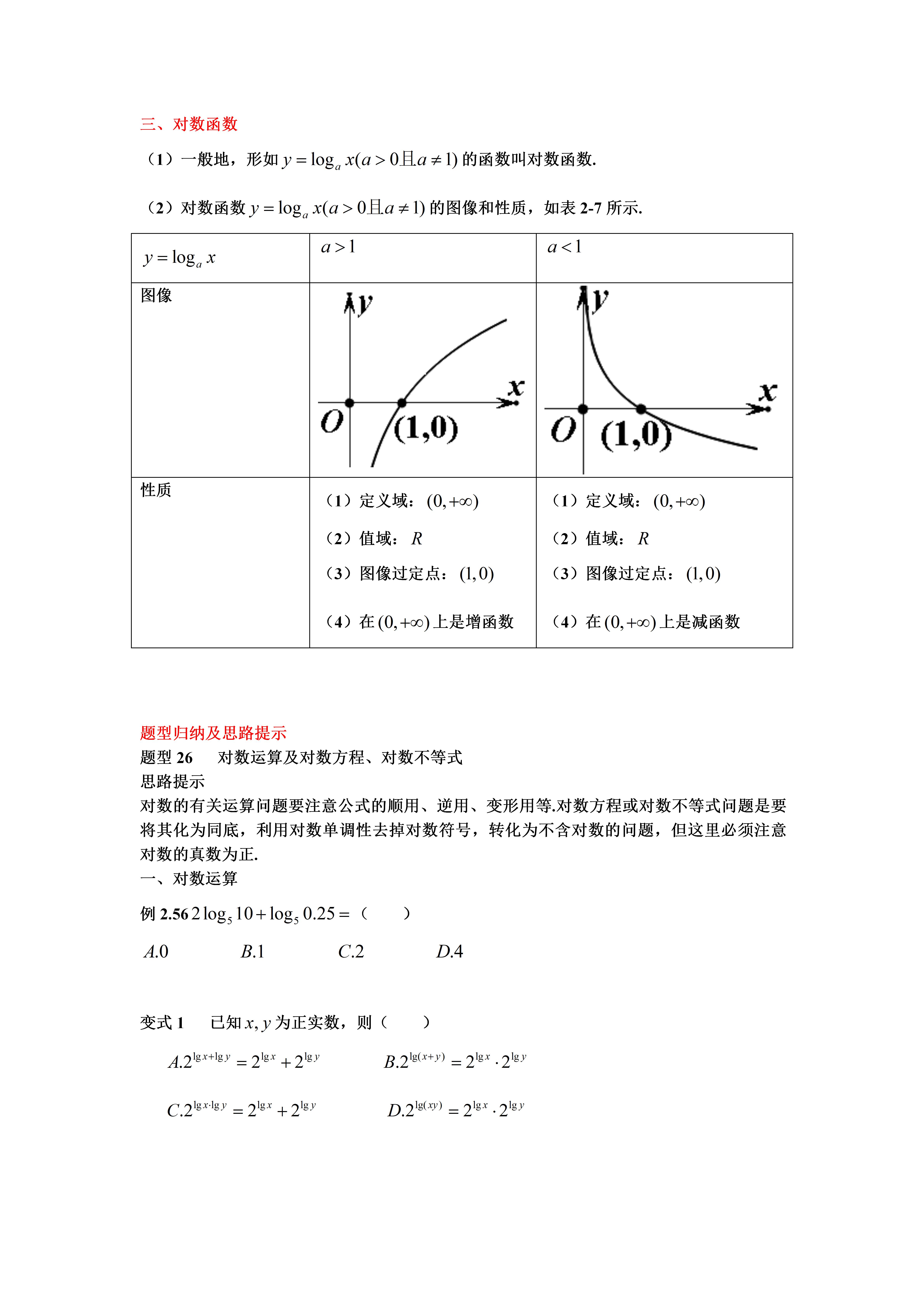 高中数学对数函数知识点,高中数学对数与对数函数