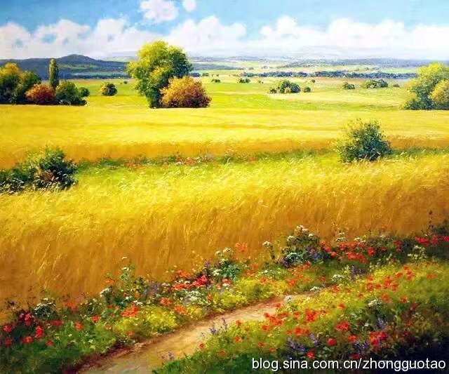 欧洲海滩风景油画作品欣赏,欧洲经典田园油画高清作品图