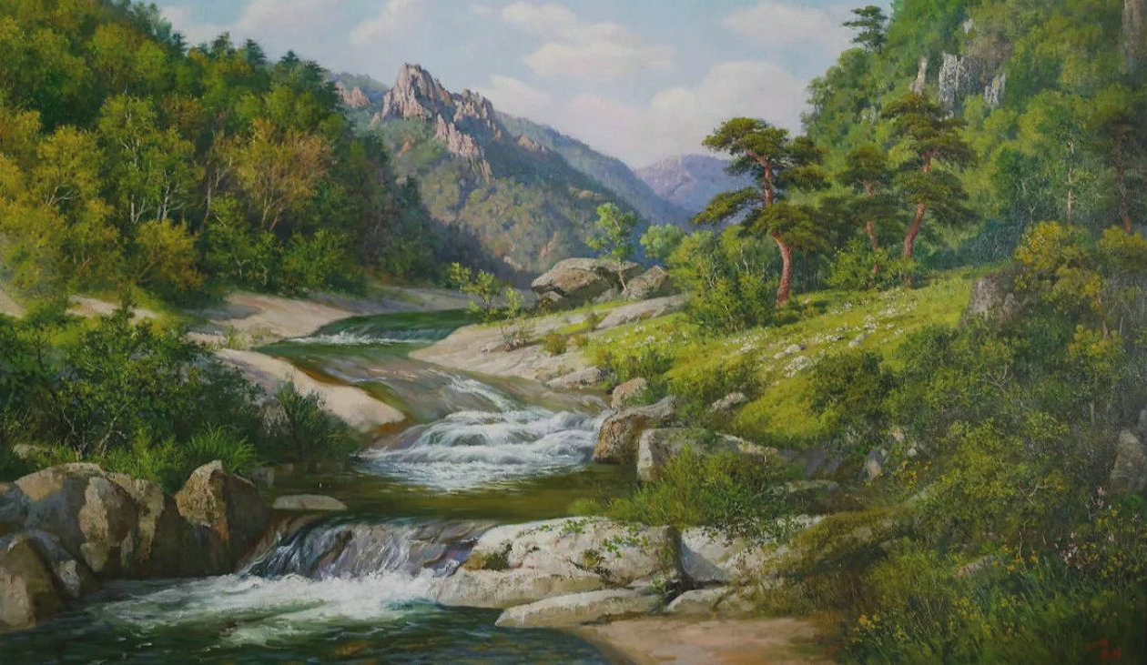 最新朝鲜风景油画图文,朝鲜大型山水风景油画图片集