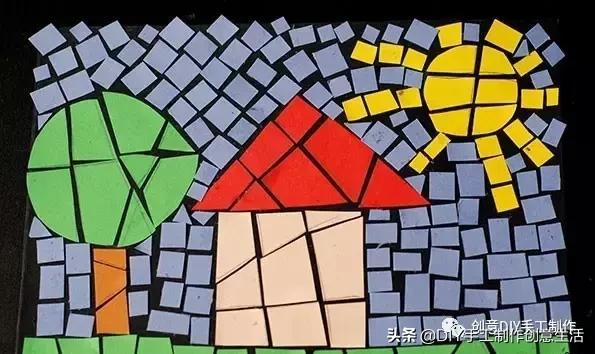 用圆纸片手工制作圣诞贴画,幼儿园大班碎纸片大树贴画