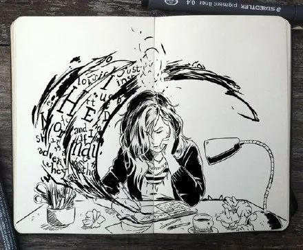 针管笔手绘黑白小插画简单,黑白风的针管笔小插画