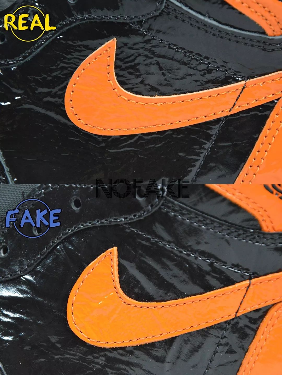 airjordan1猪油扣碎真假对比,airjordan1黑橙扣碎鉴定