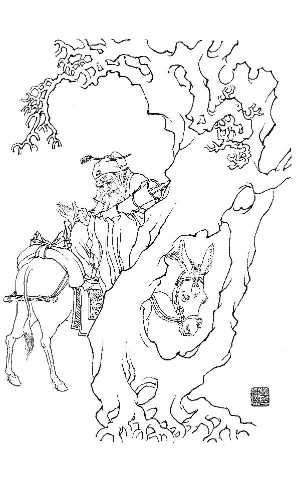 彭连熙工笔白描人物作品,工笔戏曲净角人物白描底稿