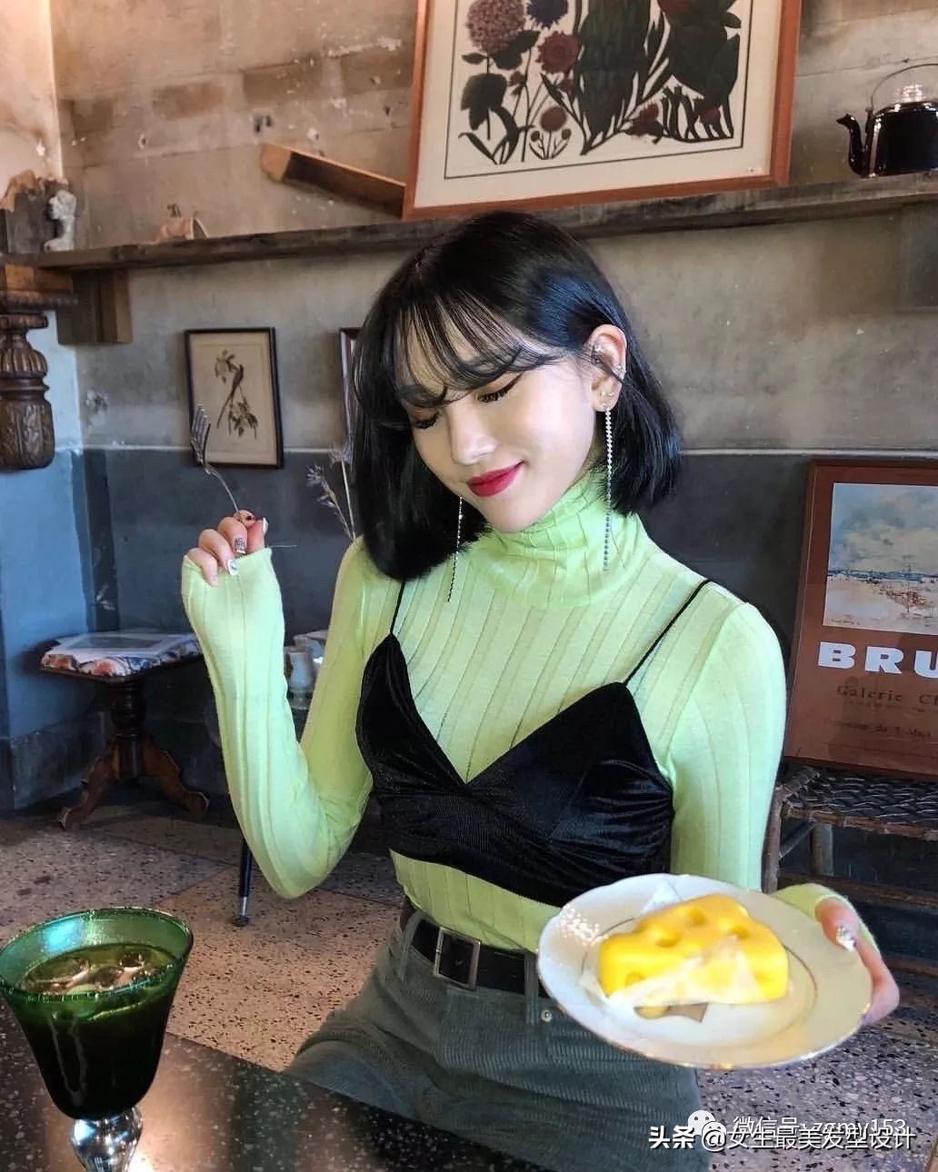 齐肩短发100种造型,冷茶色齐肩短发发型