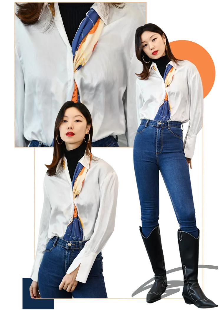 丝巾的11种系法让你时髦整个春季,收腰显瘦中长半身裙丝巾