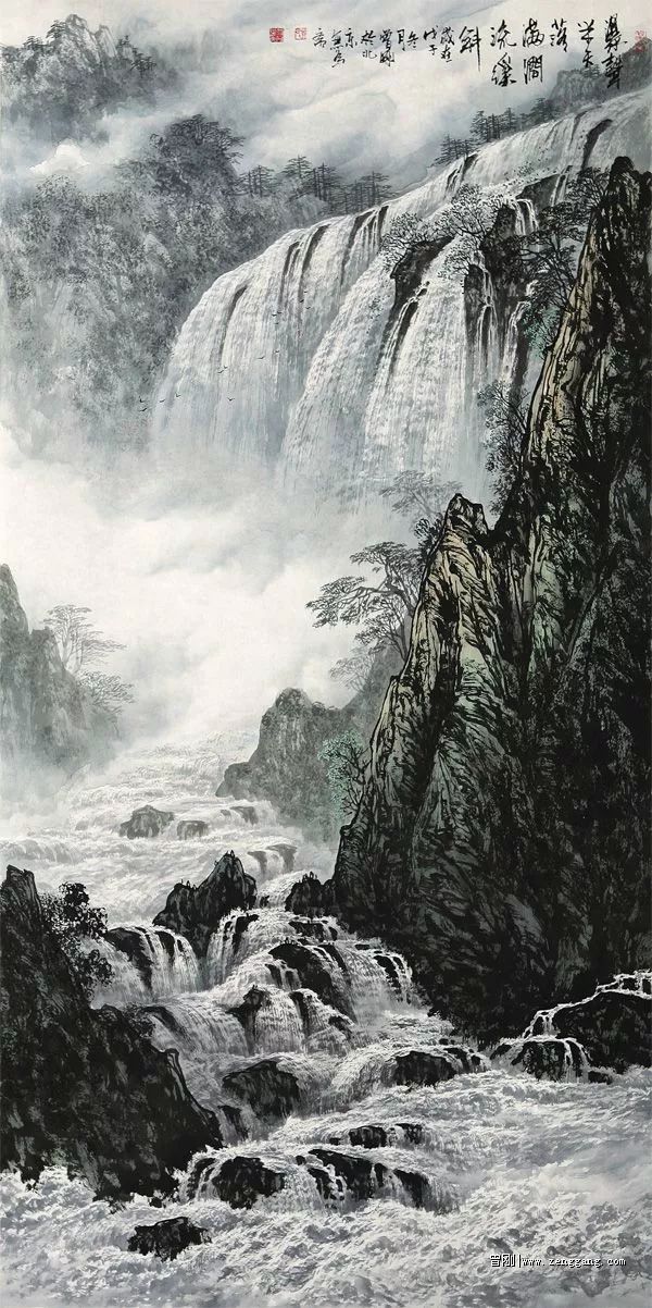 曾刚彩墨山水画公益讲座视频,曾刚彩墨山水画巨幅创作视频