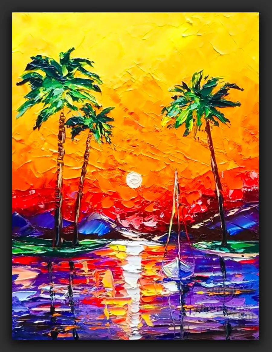 丙烯颜料绘画初学者风景画,丙烯画风景颜料简单