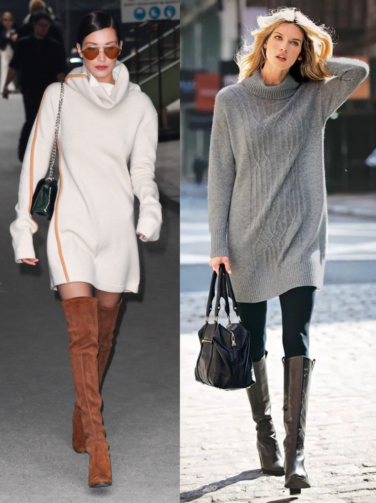 教你一条针织裙如何搭出氛围感,女生针织裙穿搭技巧