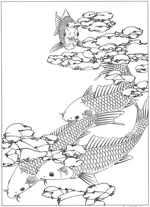 简单易画的工笔画线稿,各种鱼类工笔画图片