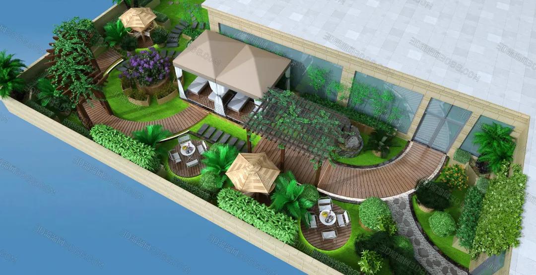 日式庭院景观设计3d图,日系庭院设计建模