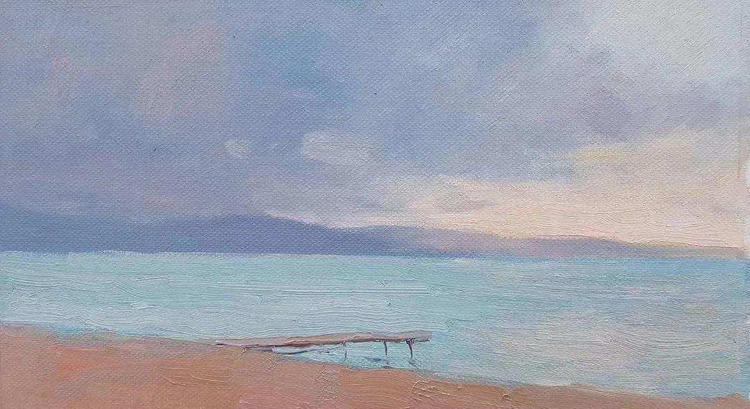 氛围感风景油画作品简单初学者,简单的小清新系油画