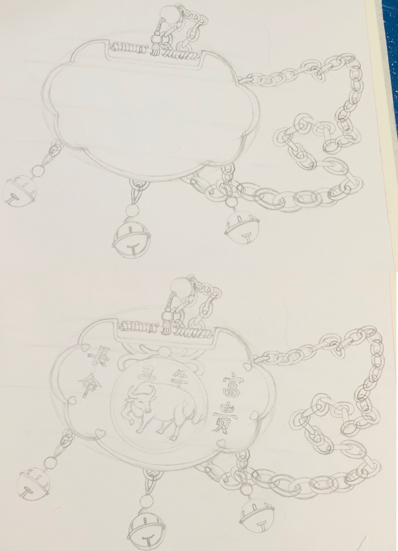 长命锁手绘,长命锁简笔画作品