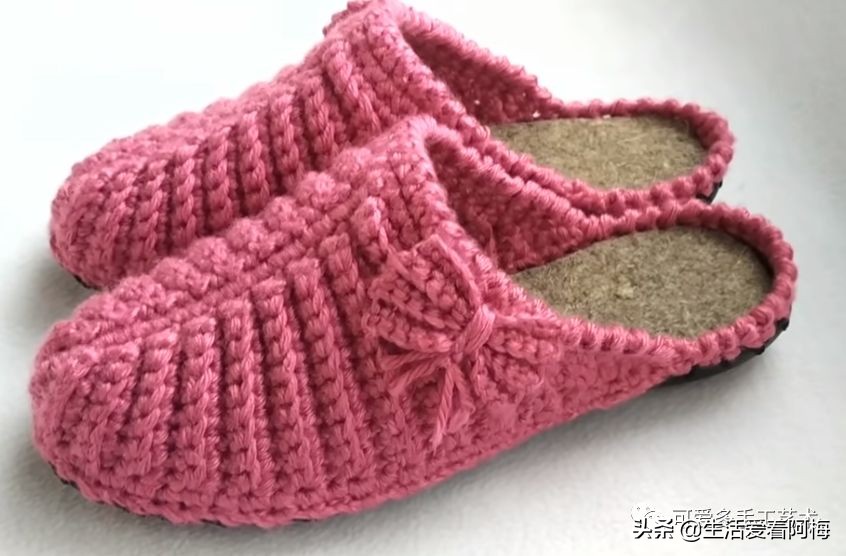 用布条做毛线拖鞋的方法,杂线编织手工拖鞋