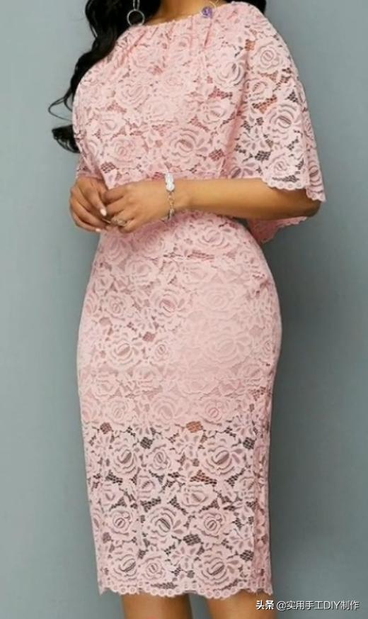 蕾丝镂空花连衣裙制作款式,钩花镂空蕾丝拼接连衣裙