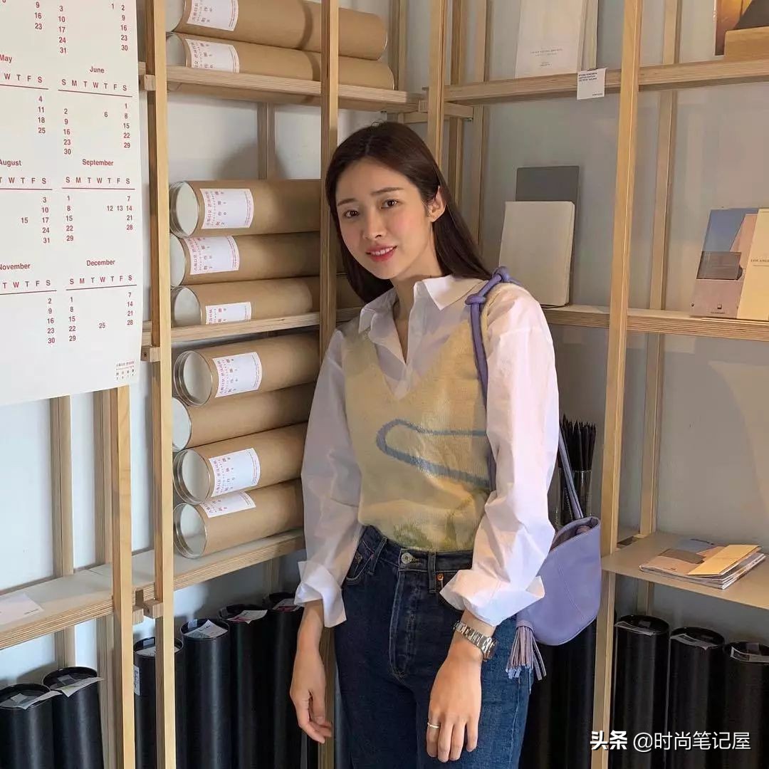 爆款撞色慵懒风毛衣穿搭,毛衣衬衫外套长款慵懒风穿搭