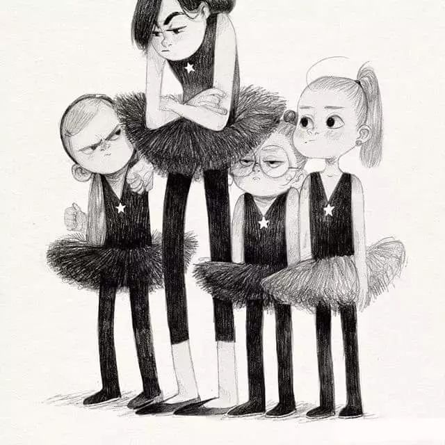 画动漫人物黑白插画素描,超级可爱的素描画