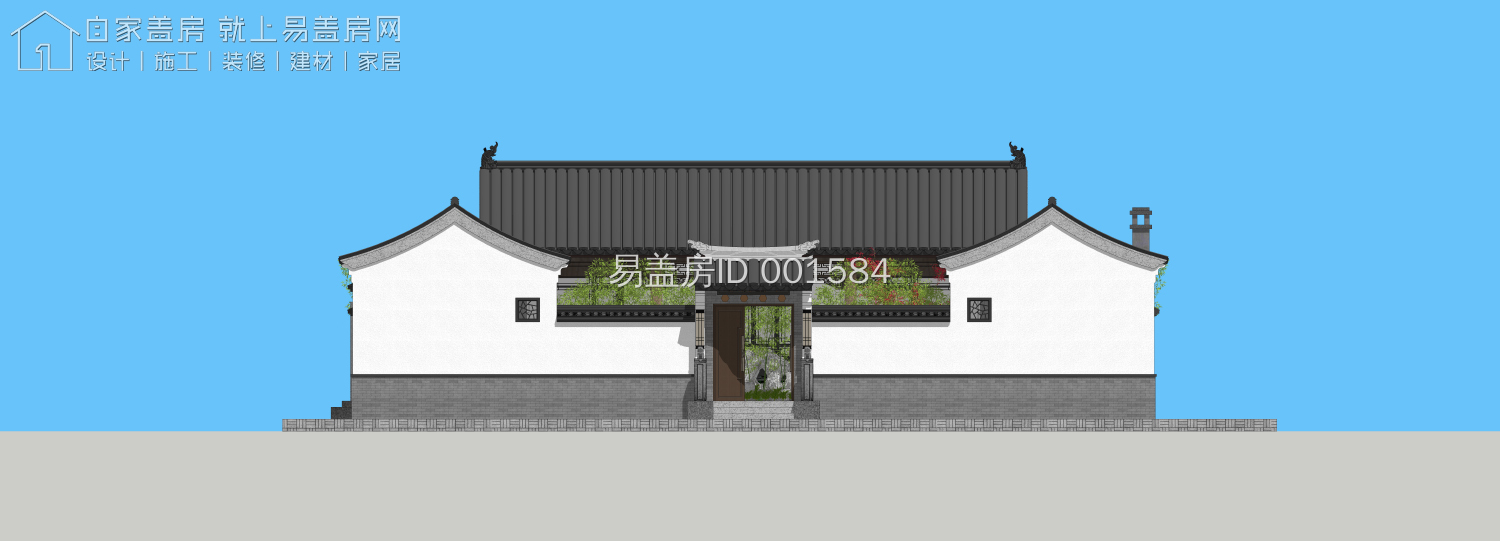 农村现代5套单层三合院,15米宽20米长中式合院图纸