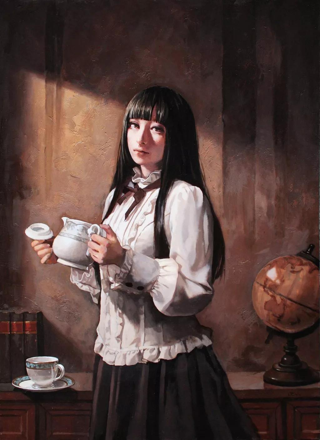 油画日系动漫,油画里的唯美少女