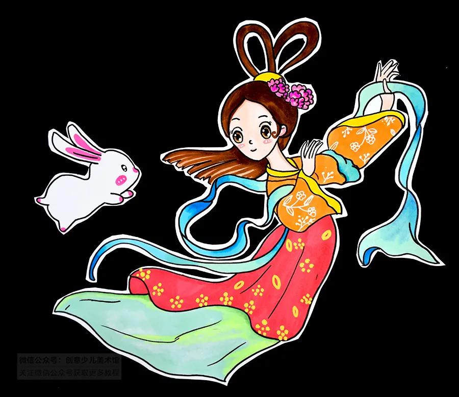 但愿人长久简笔画,千里共婵娟儿童画