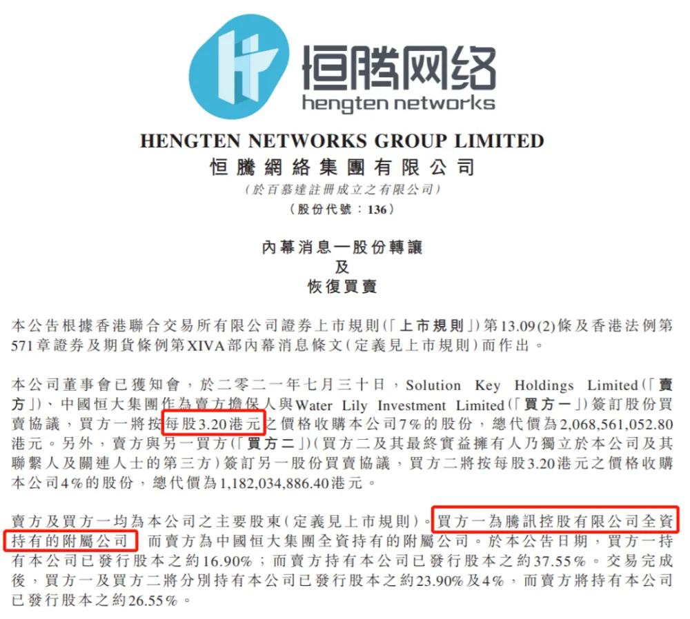 许氏“弃儿”恒腾：恒大腾讯争相让位，神秘人趁乱接盘