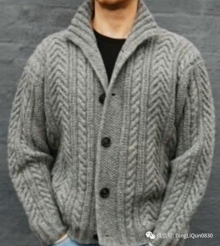 男士针织衫开衫秋冬款手工编织款,手工针织衫男款花样