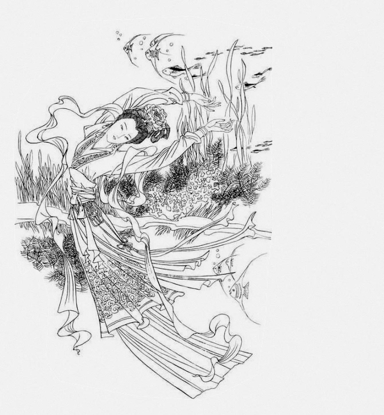图谱神话人物工笔画白描,国画工笔人物白描图片大全大图