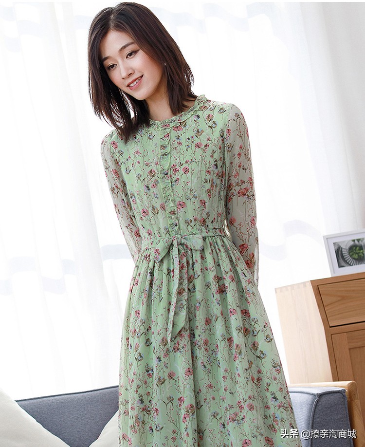 冬季新款碎花连衣裙中长款,连衣裙春装新款复古碎花裙子女
