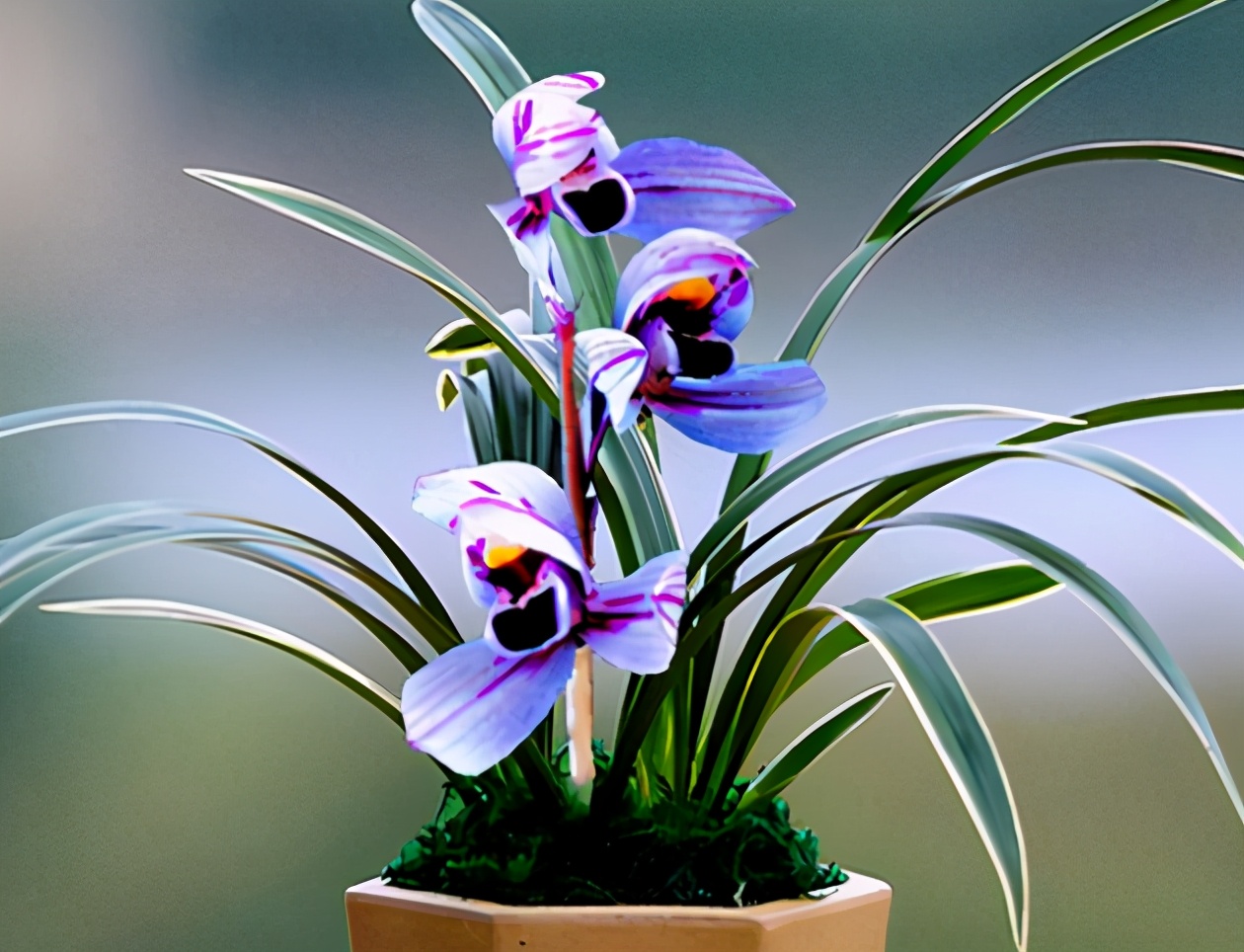 此兰花色“独一无二”，花姿高雅，兰香醉人，寓意紫气东来