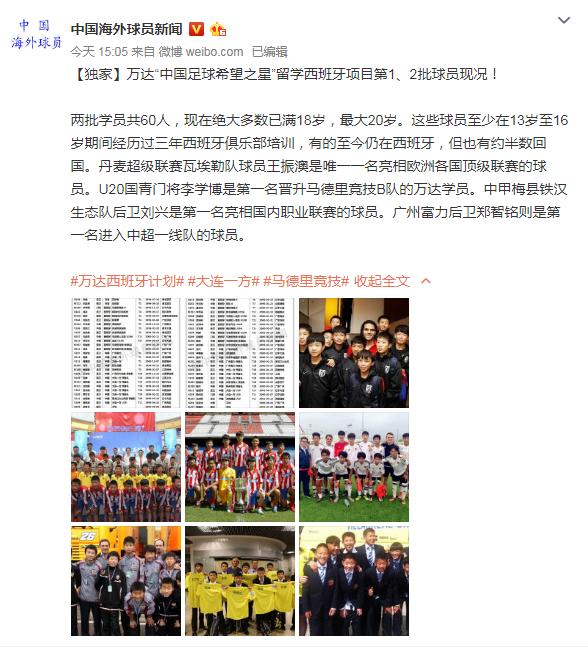 万达西班牙青训,大连万达希望之星留洋计划