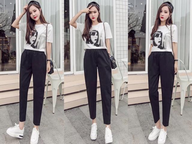 秋冬黑色牛仔哈伦裤高级穿搭,黑色高腰牛仔哈伦裤百搭经典