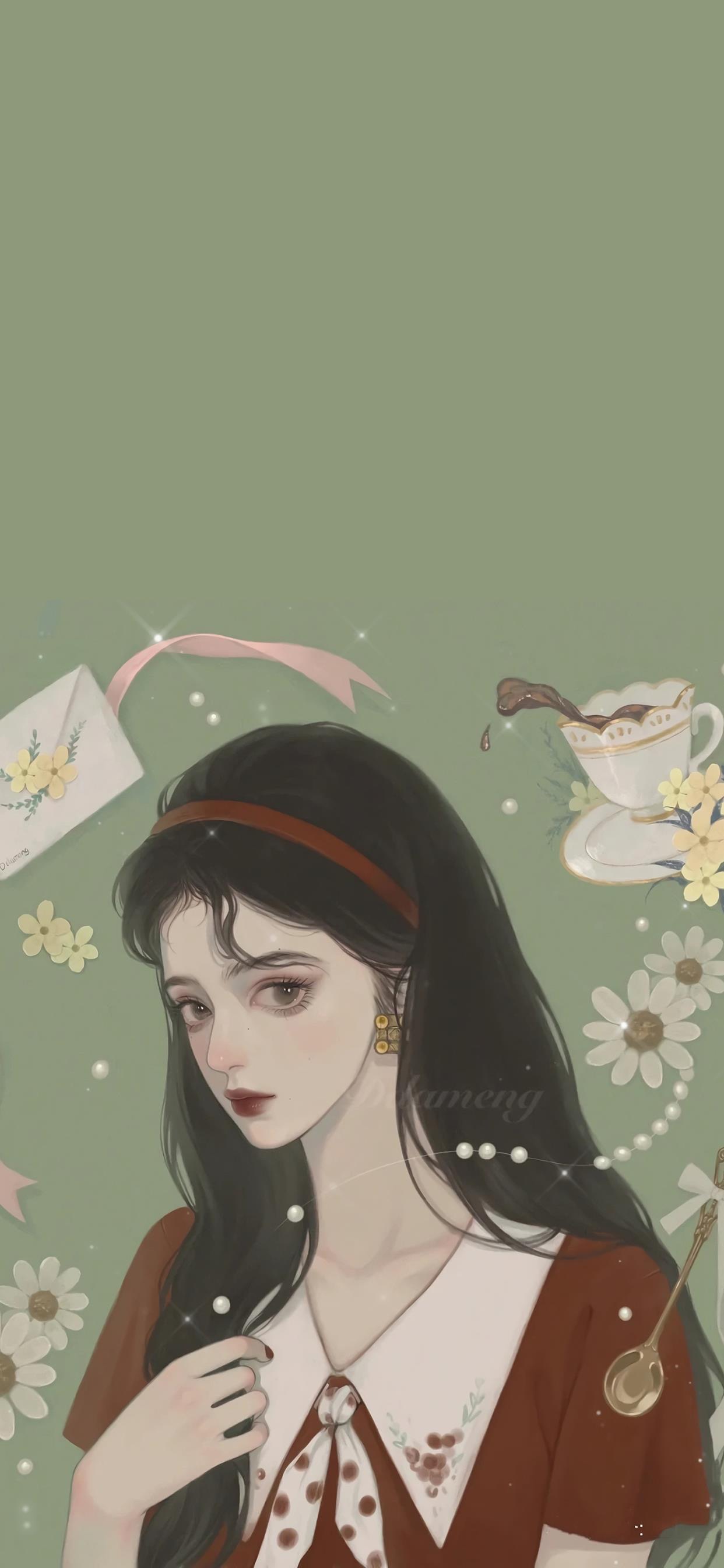 好看的女生壁纸插画图,插画小清新女生壁纸