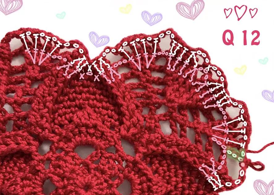 钩针编方形餐垫图,爱心镂空长方形桌垫钩织教程