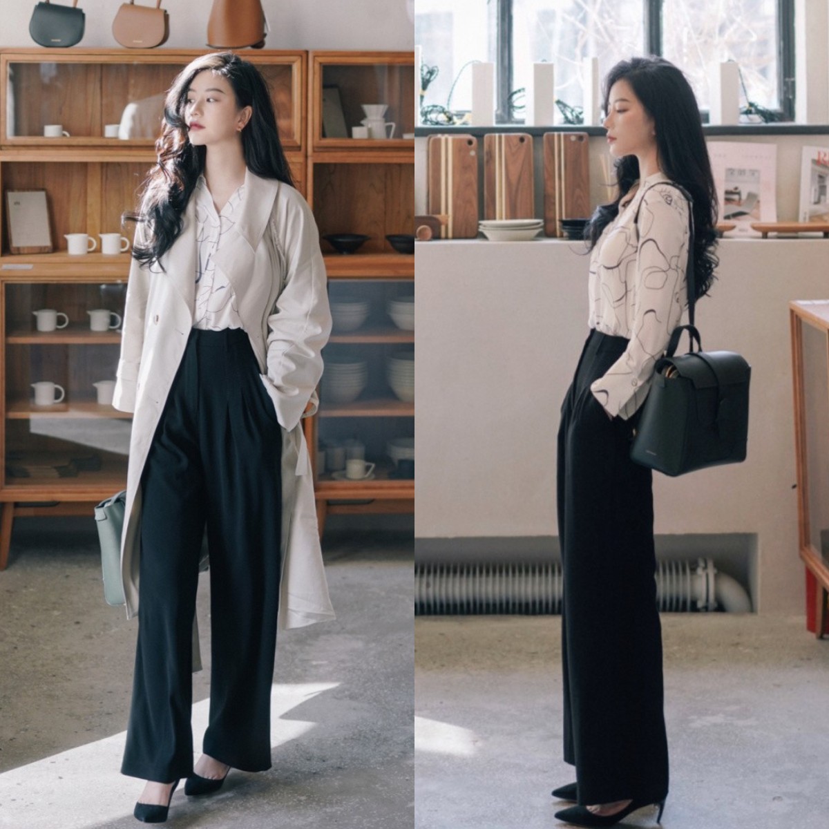 秋款短衫配牛仔阔腿裤穿,上紧下松穿搭阔腿裤加衬衫