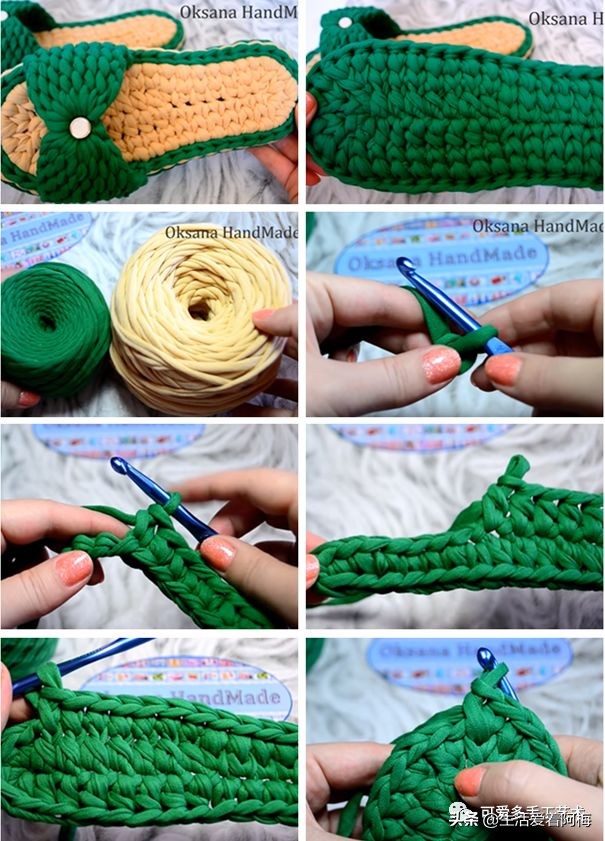 用布条做毛线拖鞋的方法,杂线编织手工拖鞋