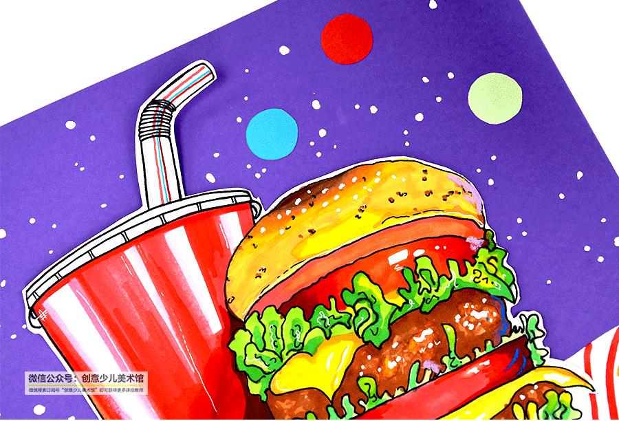 儿童画美食涂颜色教程,画汉堡怎么画简单又好看