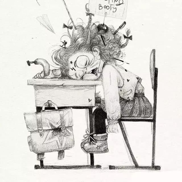 画动漫人物黑白插画素描,超级可爱的素描画