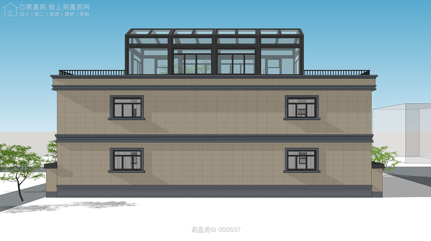 二层农村别墅带阳光房现代简约,农村二层带阳光房别墅效果图