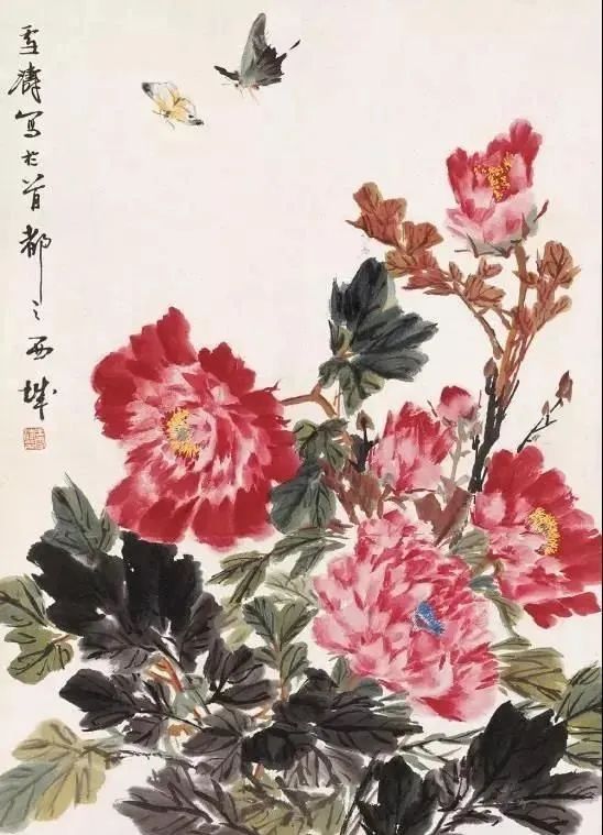 王雪涛牡丹画法教学书,王雪涛四尺写意横幅牡丹画