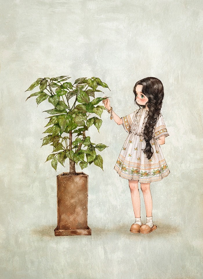 韩国插画师森林女孩日记图文,水彩插画森林女孩日记