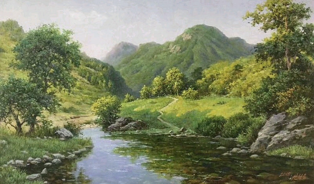 最新朝鲜风景油画图文,朝鲜大型山水风景油画图片集