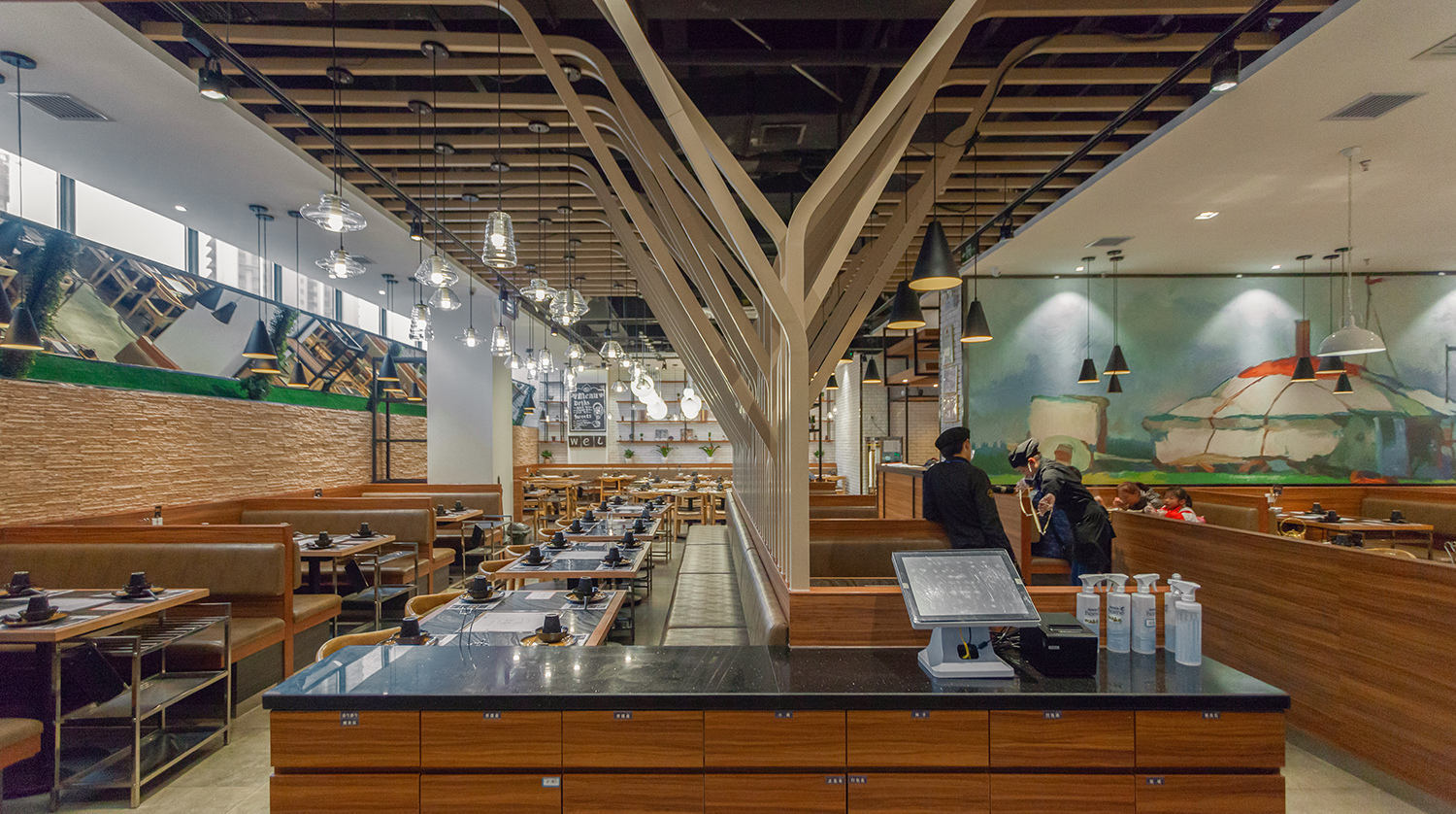 蒙古主题餐厅设计出清新草原风“一米金脊”羊蝎子火锅餐厅设计