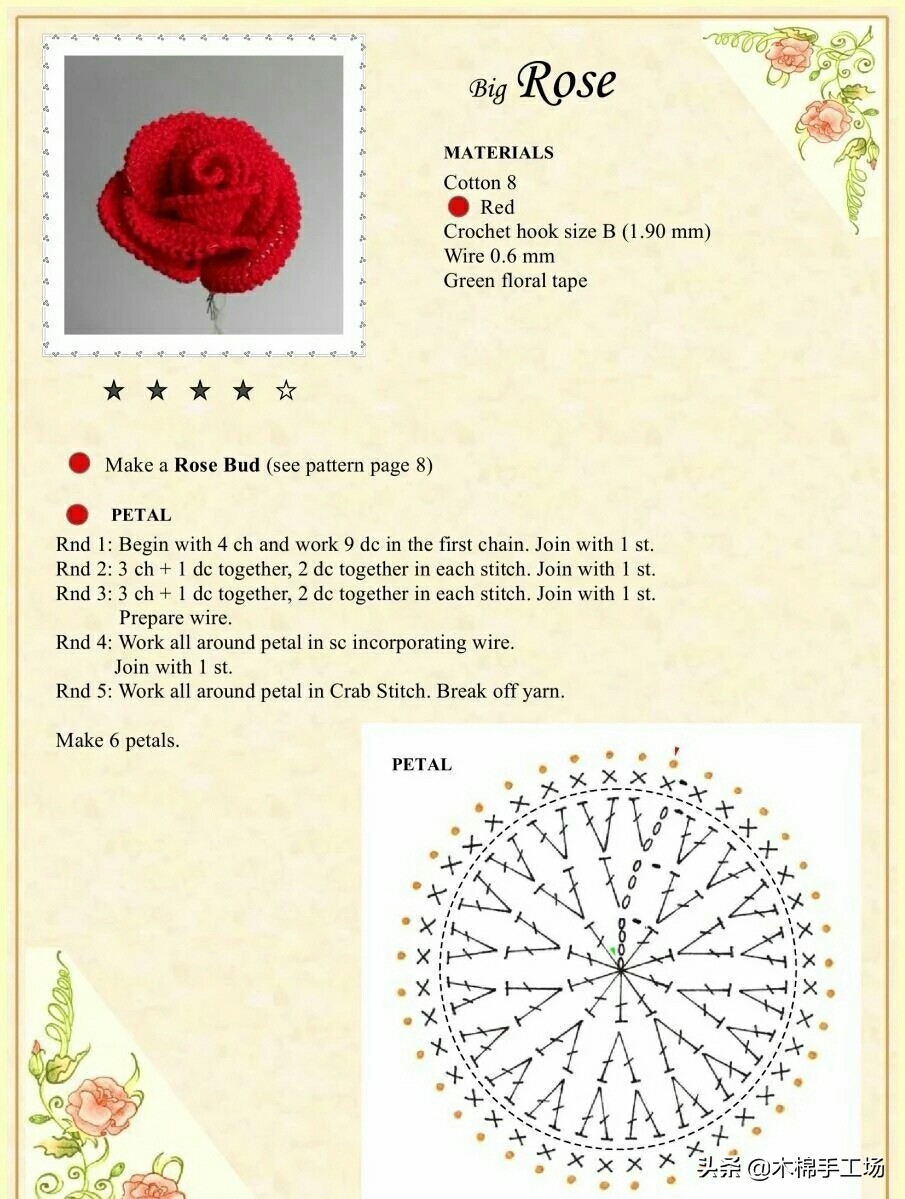 七种玫瑰花的钩编步骤,浪漫永不凋零的玫瑰花折纸